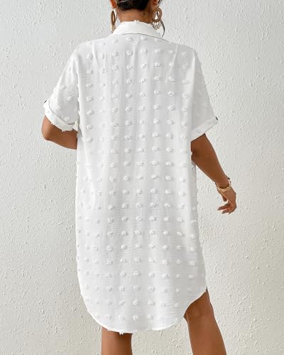 Bsubseach Women's Swiss Dot Beach Cover Up Shirt Dress Small White