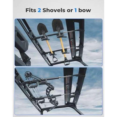 KEMIMOTO UTV Overhead Tool Holder Rack, Hunting Tool Holder Rack Roof Mounted Tool and Bow Rack for 23 in - 32 in Roll Bars Depth (Front to Back) Compatible with Polaris Ranger, Mule