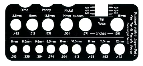 Billiard Cue Tip & Ferrule Gauge 15 Hole Sturdy Fiberglass Tool