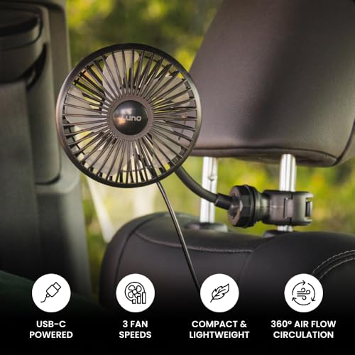 Car Camping Fan with Suction Cup Mount - USB-C Portable Fan for Vehicles & Tents