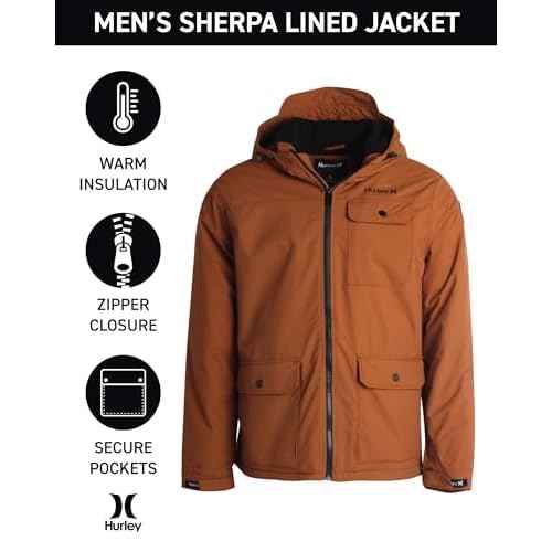 Hurley Mens Winter Jacket - Warm Zip Up Hooded Parka Sherpa Lined Jackets For Men with Multiple Pockets (Sizes S-XL)