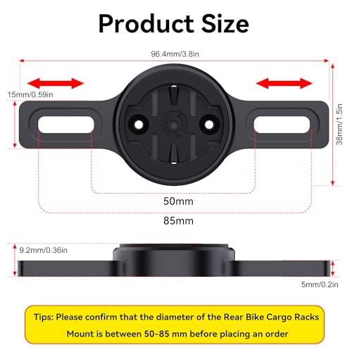 DDJ Bike Cargo Rack Mount, Compatible with Garmin Varia RTL515, RTL510, RVR315, Magene L508, for (60-85mm) 2.36-3.34 Inch Bicycle Rear Racks, Made of Durable Steel and ABS, with Installation Tools