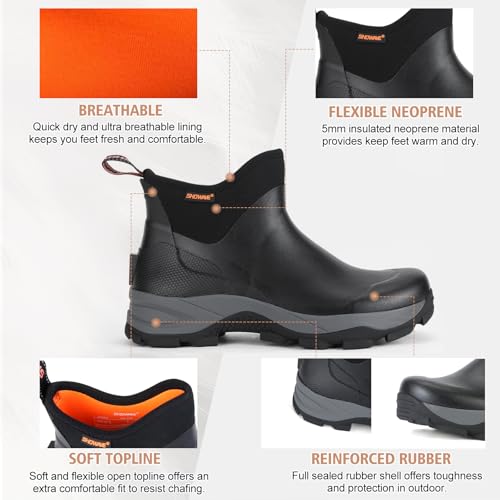 Showave Waterproof Rubber Boots for Men - Short Hunting Rain Shoes Black 10