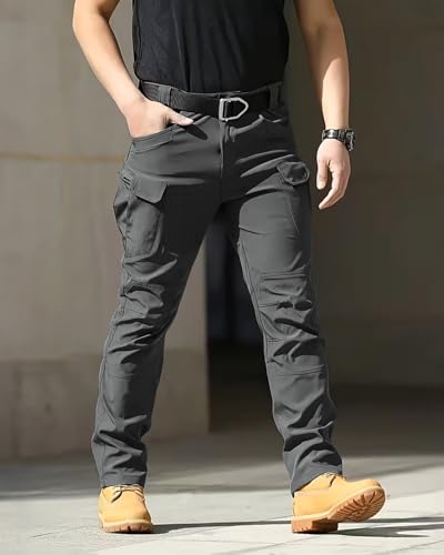 Men's Cargo Tactical Pants Work Hiking Trousers Waterproof Lightweight Elastic Waist - Dark Grey Medium