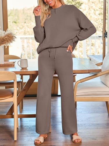 Women’s 2-Piece Lounge Sweater Set - Fall Outfit Medium Nutmeg