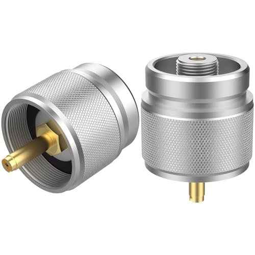 2 Pcs Camping Stove Adapter, LPG Canister Adapter, 1 Lb Propane Tank Input EN417 Lindal Valve Output Propane to Butane Adapter for Backpacking Stove Portable Burner Heater (Silver)