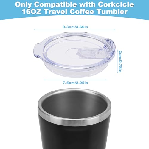 Engorgio 2 Pack Clear 16oz Replacement Spill-Proof Lid Set for Corkcicle Tumblers - Double Sealing