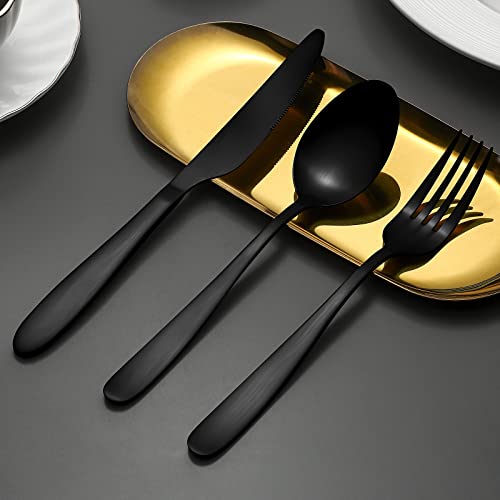 Compralo Matte Black Silverware Set for 8 - 40 Piece Stainless Steel Cutlery