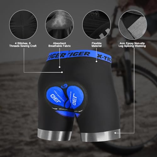X-TIGER Cycling Underwear Mens Bike Shorts 5D Padded Mountain Biking with Anti-Slip Leg - Blackblue, X-Large
