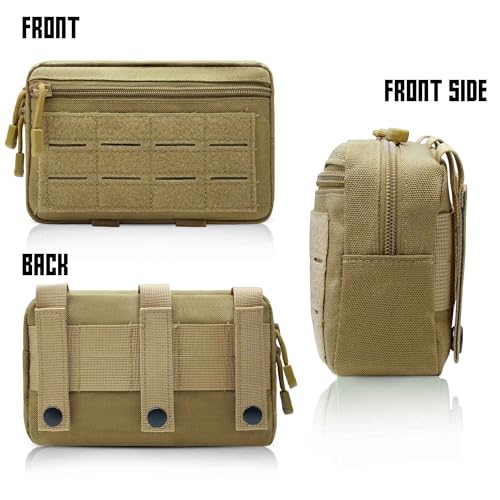 2 Pack Tactical Laser Cut Molle Pouches - Compact Utility Admin Case - Tan