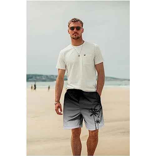 Men's Swim Trunks Hawaiian Bathing Mesh Lining Suit Swimsuits Beach Shorts with Pockets