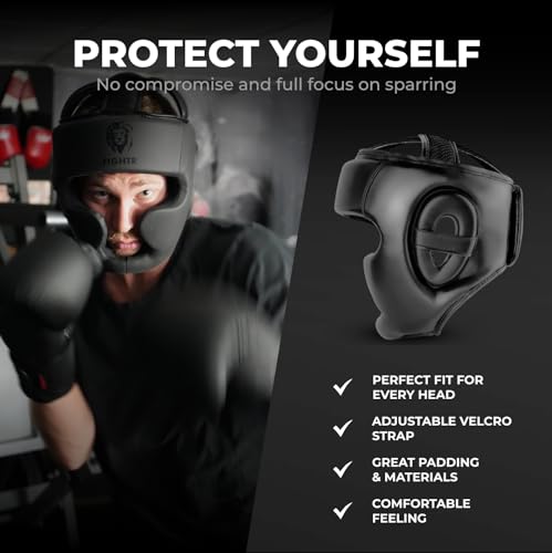 Black Boxing Headgear with Adjustable Fit for MMA Muay Thai Kickboxing - Standard