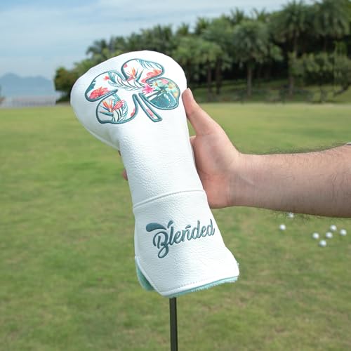 Golf Club Head Cover with Lucky Clover & Number Tag for Driver – White