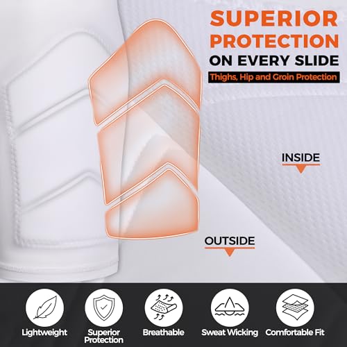 Youth Boys Baseball Sliding Shorts with Cup Pocket - White, Medium
