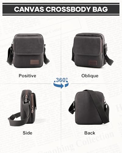 WISEPACK Small Vintage Canvas Crossbody Bag for Men - Black Grey Large Variation A2-845