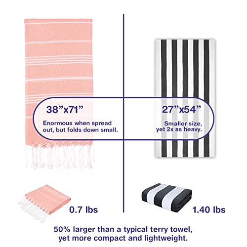 Oversized Turkish Beach Towel Set of 6 - Burgundy, Red, Fuchsia, Pink, Salmon, Orange 38"x71" Lightweight Sand-Free Quick Dry Cotton Pool Towels