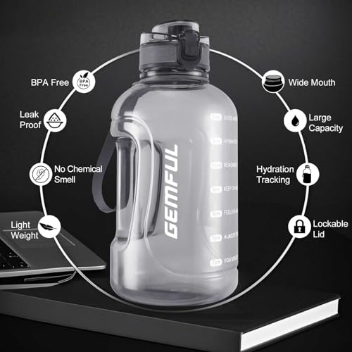 2L Water Bottle with Time Marker - Grey, Motivational Hydration Jug