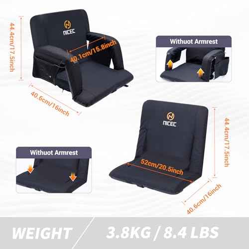 Nice C Heated Massage Stadium Seats, Floor Chair, Bleacher Seats, Reclining Waterproof Cushion, Foldable, Thick Padding, with Shoulder Straps & Side Pockets