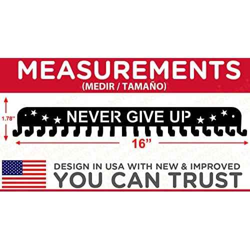 Premium Medal Display Hanger Never Give Up with 20 Hooks,Medal Hanger Display For Wall with 16inchL,race medal display Upgraded Medal Holder display with Simple Design For gymanstics,race,soccer,swim
