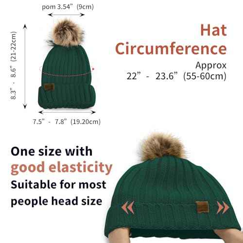 ZOORON Womens Winter Knitted Beanie Hat with Faux Fur Pom Beanie Warm Knit Skull Cap Beanie for Women