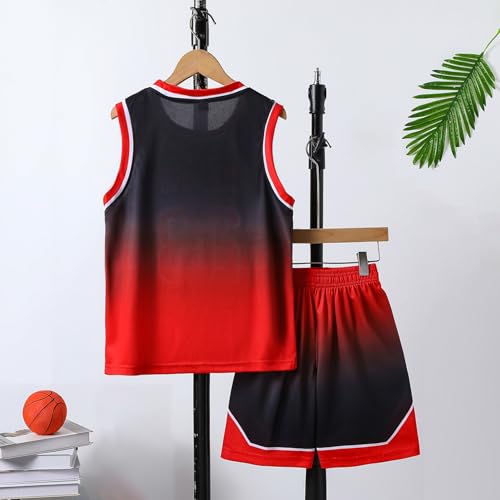 Basketball Jersey Gradient Uniform Set for Kids Boys 6-16Y - Red, 6 Years