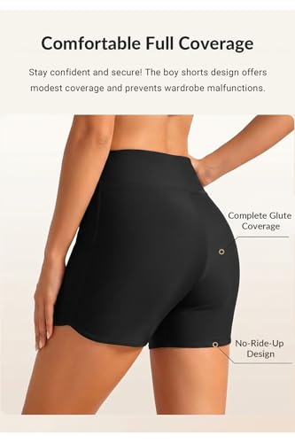 Women’s High Waisted Swim Shorts Tummy Control Bathing Suit Bottoms - Small Black