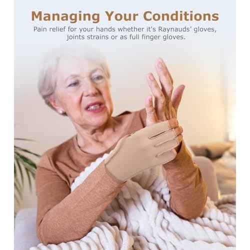 NURCOM Compression Arthritis Gloves, Rheumatoid Pain Relief Compression Gloves for Women & Men, Premium Fingerless Circulation Gloves for Arthritis & Joint Pain, Swelling, Tendonitis, 1 Pair Beige M