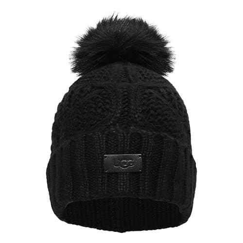 UGG Women's Cable Beanie with Pom, Black