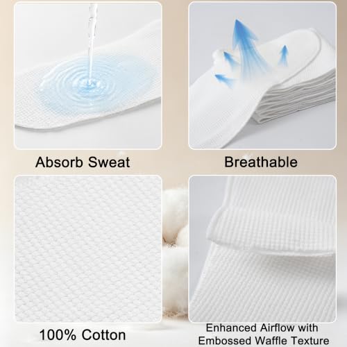 KimYoung Large Cotton Waffle Bra Liners Reusable Sweat Pads for Sensitive Skin