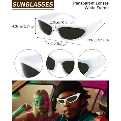 6Pack 90s 80s Hip Hop Costumes Kit for Men 2000s Y2K Sunglasses Rings Hat Rapper Outfit Accessories for Themed Party