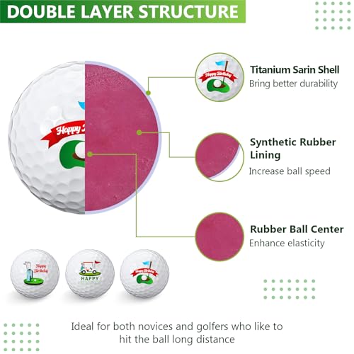 Birthday Themed Golf Balls Set - 3 Durable Golf Gifts for Men & Golf Lovers
