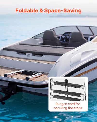VEVOR 3-Step Stainless Steel Telescoping Boat Ladder - Folding Swim Deck Railing