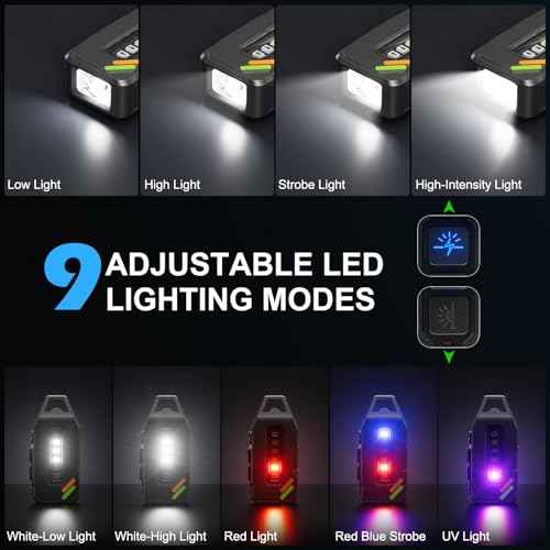 EDC Keychain Flashlight Rechargeable with Red/UV/Black Light, 500 Lumens Super Bright Small Flashlights Powerful with 9 Modes & Waterproof, Clip on Mini Pocket Flash light Magnetic for Fishing Outdoor