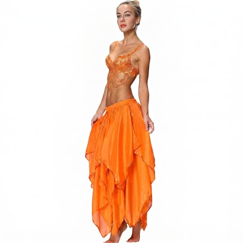 Women's 10 Panel Handkerchief Skirt with Gold Sequins - Orange Variation 10 Panel
