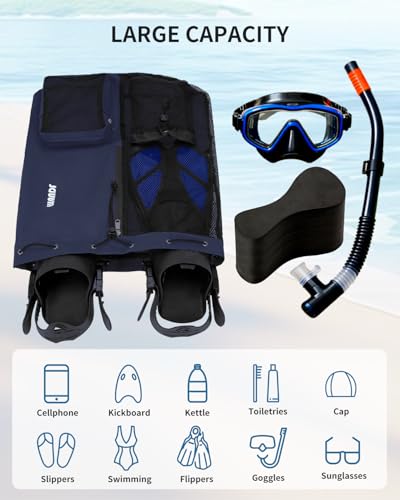 WANDF Mesh Swim Bag Large Dark Blue - Beach Backpack for Water Sports