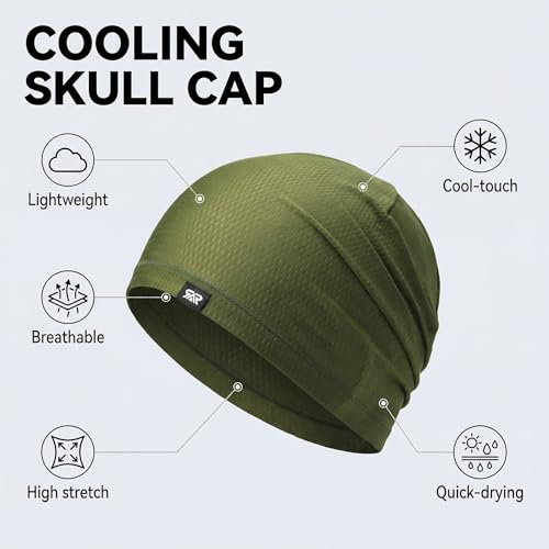 Longlong 2 Pack Summer Cooling Beanies - Breathable Skull Caps for Big Heads, Black & Army Green