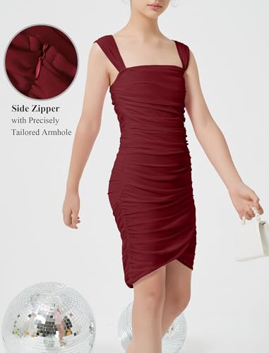 Girls Bodycon Dress with Built-In Bra - Party Formal Mini Dress, 14 Years, Wine Red