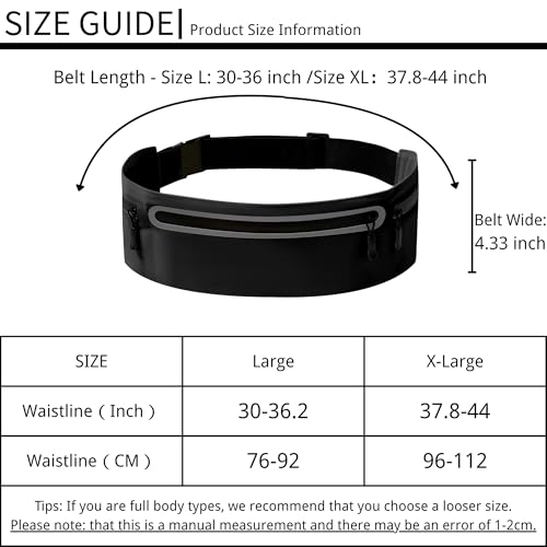 Black X-Large Running Belt for Men & Women – Ultra-Thin Fanny Pack with Pockets