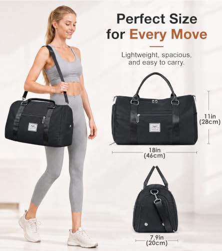 FIORETTO Womens Gym Duffle Bag with Wet Pocket & Shoe Compartment - Black / Gym Bag