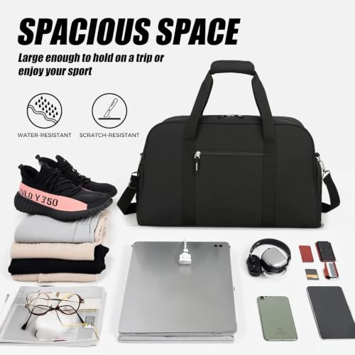 45L Gym Duffle Bag with Shoe Compartment - Medium Black 21 x 10 x 13 Inches