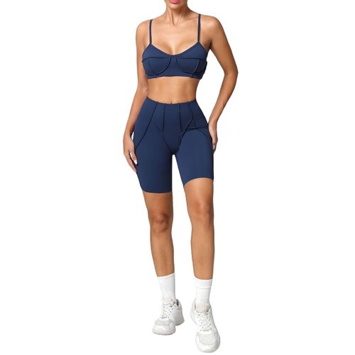 LSIEPN Yoga 2-piece Fitness Suit Summer Running Exercise (navy blue,m)