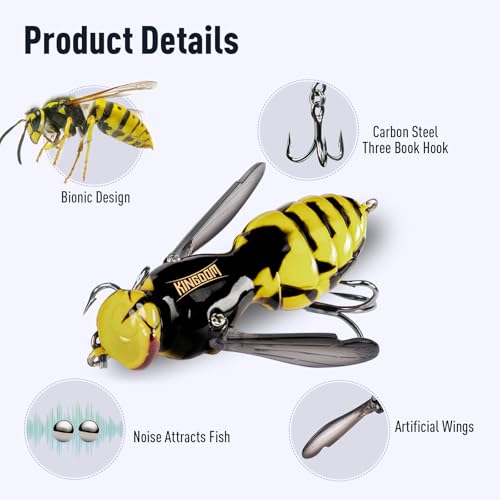 KINGDOM Wasp Fishing Lure Topwater Hard Insect Bait for Bass Pike, 1.57in 0.14oz - Variation 06