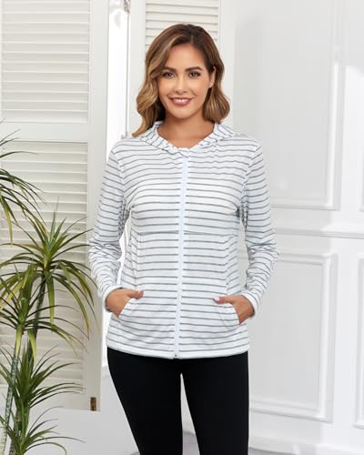 Medium White Mastectomy Recovery Hoodie with Drain Pockets - Breast Cancer Post-Surgery Shirt