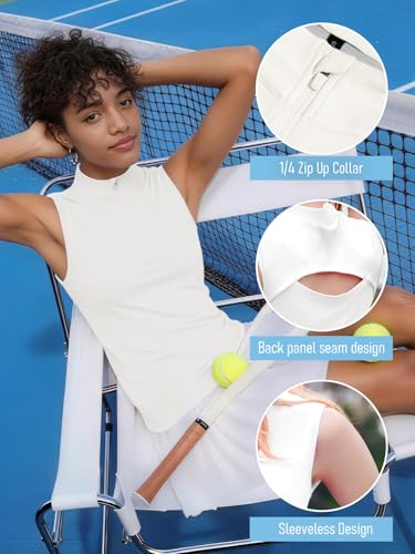 Women Sleeveless Golf Tennis Polo Shirt Spliced Mesh Back UPF 50+ - White Small