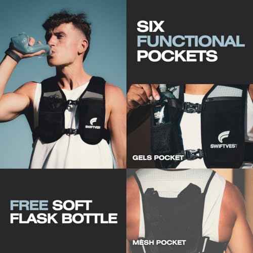 Running Phone Holder Vest with 500ml/17oz Water Bottle | Reflective Hydration Vest | Adjustable | Light | 6 Pockets for Running Accessories | Unisex