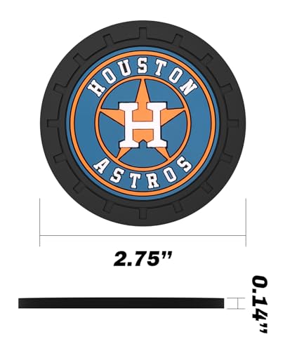 2PCS Car Cup Holder Coasters - Houston Astros Baseball Fan Accessories - Non-Slip Silicone Inserts with Team Logo - Vehicle Interior Decor