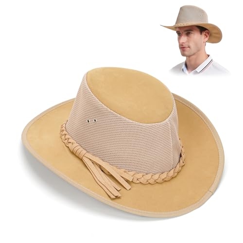 X-Large Mesh Sun Hat for Men Golf Beach Safari Wide Brim Outdoor Cap - Natural