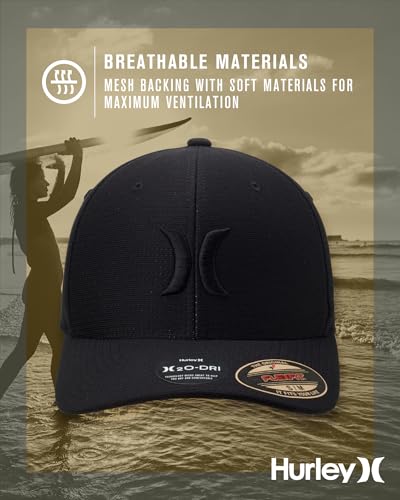 Hurley Mens Baseball Cap H2O-Dri Stretch Fitted Hat with Curved Bill Large-X-Large Black