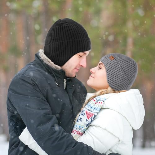 Ocatoma Winter Beanie with Earflap for Men Women Warm Knit Soft Hat Outdoor Beanie Unisex Gifts for Men Women