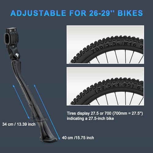 Bike Kickstand for 26-29 Inch Mountain, Road, and E-Bikes - Adjustable Aluminum